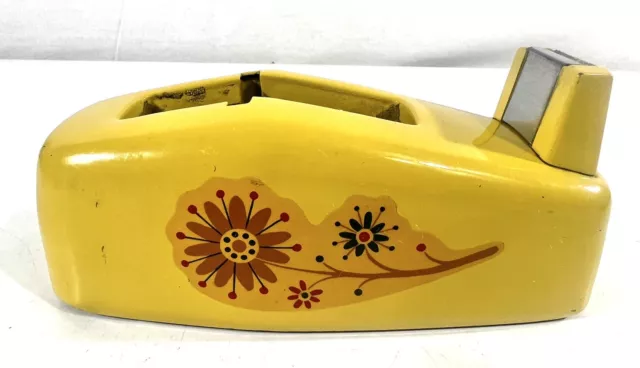 Vintage Yellow Floral Scotch Tape Desktop Dispenser, Mid Century Modern MCM