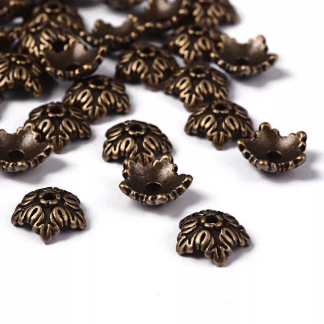 50x Tibetan Style Bead Cap Lead Free&Nickel Free 5-Petal Flower Antique Bronze