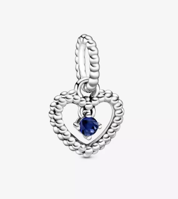 PANDORA 925 September Sea Blue Beaded Heart Dangle Charm 798854C12 AUTHENTIC