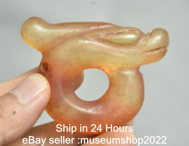 2.6 " Old Chinese Hongshan culture Red Crystal Carving Pig Dragon Pendant