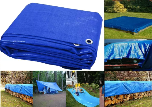 Heavy Duty Blue Tarpaulin Regular Waterproof Cover Tarp Ground Sheet All Sizes