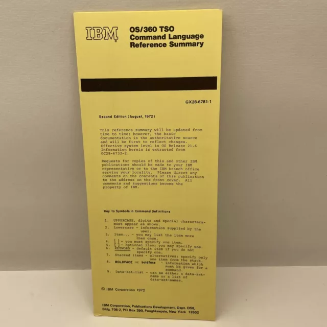 IBM System/360 tso command language ￼Reference Summary, 1972