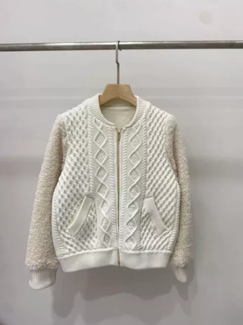 Maje Women Wool White Cardigan Zip Jacket