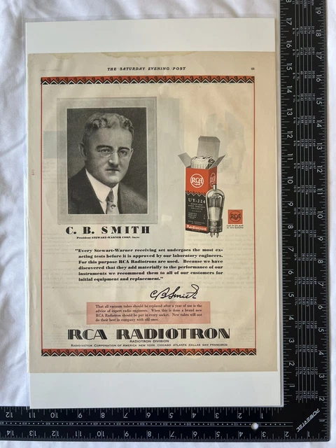 1929 RCA Radiotron UY-224 Radio Tube Smith Photo Stewart Warner Corp print ad