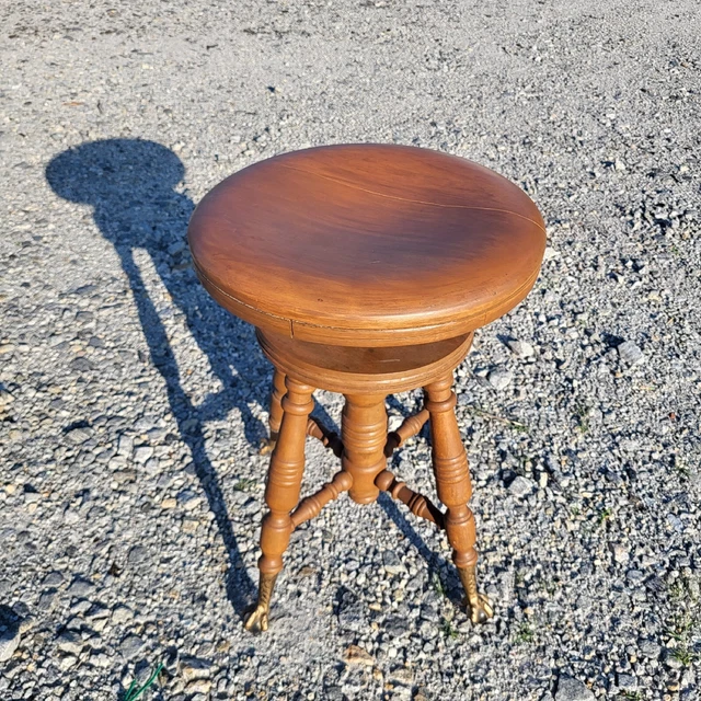 Victorian Antique Primitive Piano Organ Stool, Glass Ball & Claw, A Merriam Co Victorian Antique Primitive Piano Organ Stool, Glass Ball & Claw, A Merriam Co