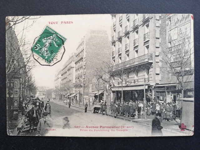 cpa PARIS Collection FLEURY Scène de Vie AVENUE PARMENTIER en 1909