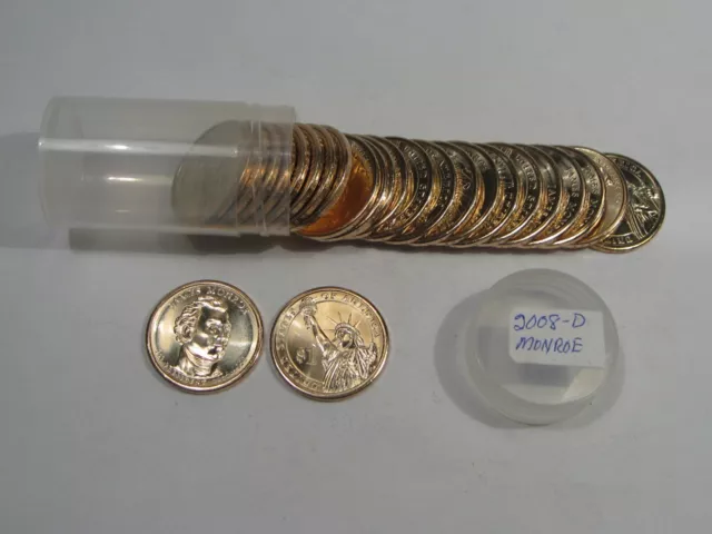 BU Roll ( Face) 2008-D MONROE Presidential Dollars In Tube. #10