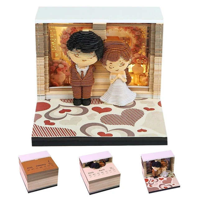 Calendrier 3D 2026 Bloc-Notes Lumineux - Sculpture Papier Cabane De Noël, LED - Déco Bureau, Cadeau Créatif