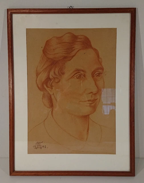 Portrait Féminin Expressionniste Aux Craies Grasses, Dessin Des Années 80 Par Zanini - Art Décoratif Mural