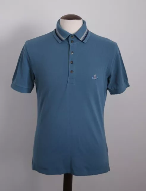 Mens Vivienne Westwood 5 Button Blue Short Sleeve Polo Shirt Top - Size Medium