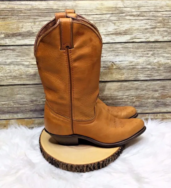 VINTAGE TAN BROWN Leather Western Riding Mid Calf Cowboy Boots 6.5 M ...