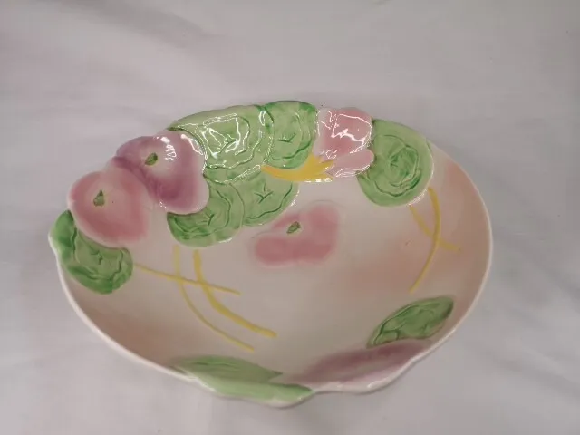 Vintage Avon Ware Floral Hand Painted Footed Fruit Bowl  Pink Green Yellow (#N)