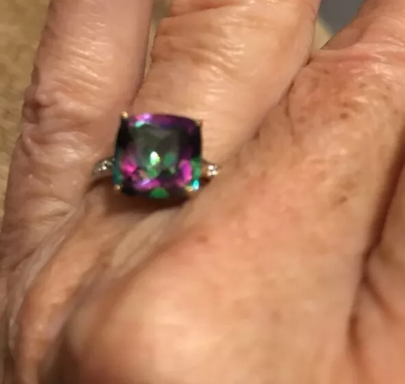 Solid 10k Mystic Topaz Large Cushion Cut With Diamond Accents