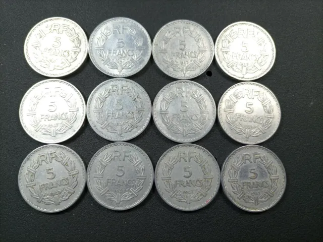 0001 lote de monedas de 5 Francos franceses de Aluminio