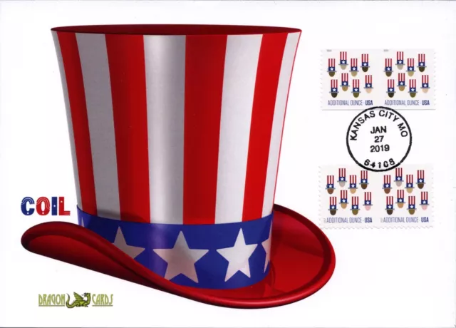 Sc. 5341 Uncle Sam Hat coil Dragon Cards two-versions combo FDC