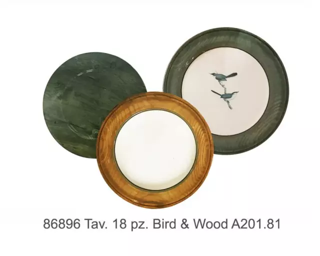 Servizio Piatti 18 Pezzi Per 6 Persone in Porcellana Modello BIRD E WOOD