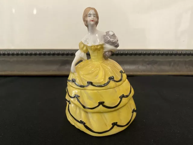 Vintage Yellow Crinoline Half Doll Half Lady Lidded Trinket