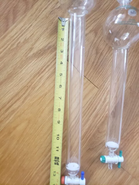 Two CHEMGLASS Glass 250mL 35/20 Chromatography Column with frit and solvent well