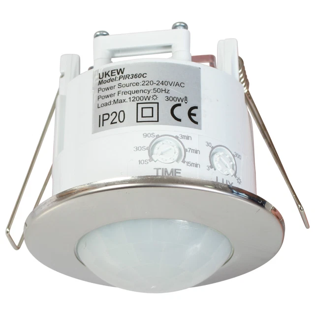 CHROME PIR MOTION Sensor Switch 360 Degree Occupancy Recessed Ceiling