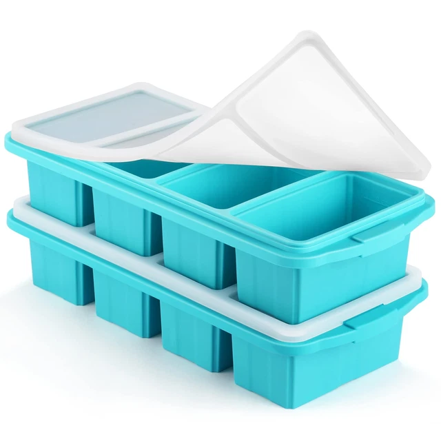Silicone Freezer Tray With Lid - Soup Cube Tray- 1-Cup Silicone Freezer Food Con