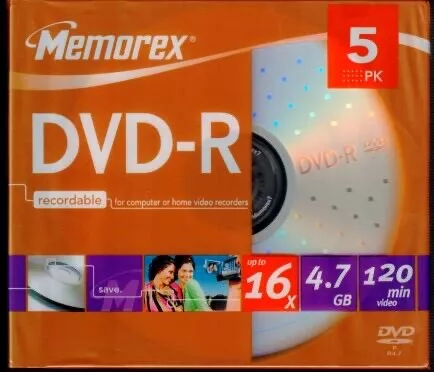 Pack de 5 DVD+R Memorex 16X 4.7GB [ref.856]