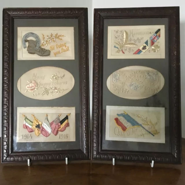 Framed Great War Period Silk Greating Cards