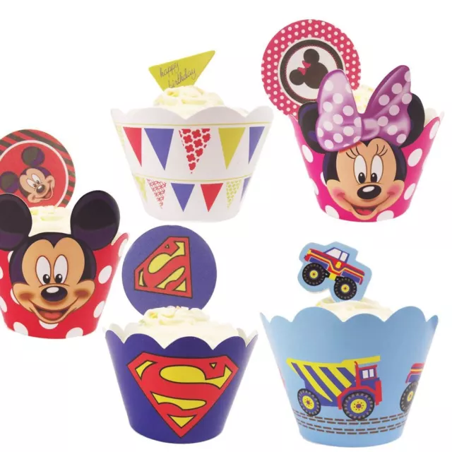 12x Party Cupcake Verpackungen mit Topper! Kinder Cartoon Superheld Disney