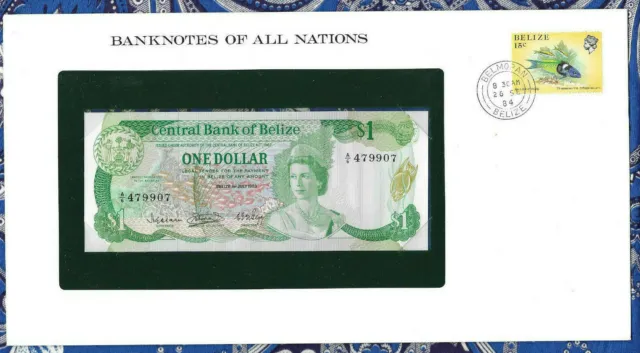 Banknotes of All Nations Belize 1 dollar 1983 UNC P-43 Prefix A/6