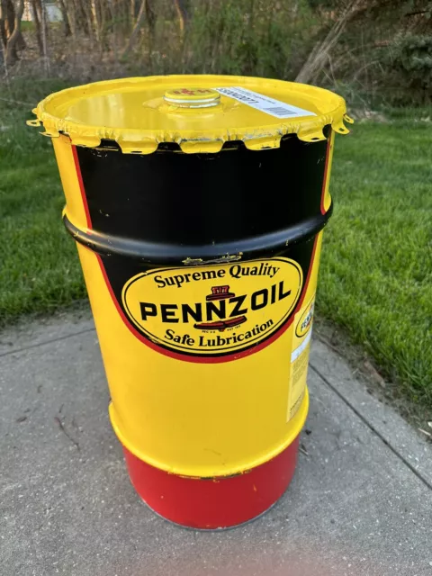 16 Gallon PENNZOIL Motor Grease Garage Man Cave Trash Can Oil Drum W/Lid 27x14