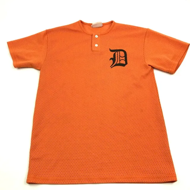 Vintage Maglia da Baseball Henley Camicia Media 38 - 40 Arancione Perforata USA
