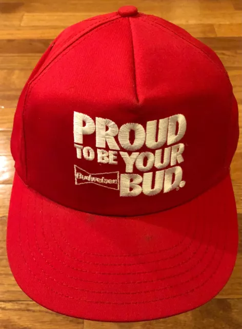 Vintage 90s Proud to be Your BUD Red Snapback Trucker Hat Cap Budweiser Beer USA