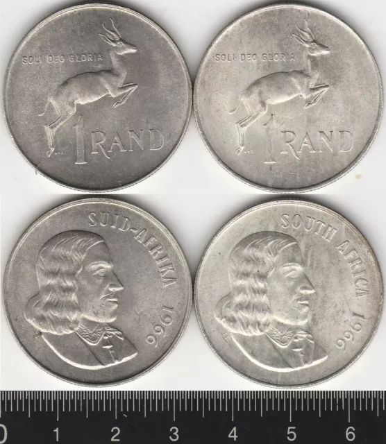 South Africa: 1966 One Rand van Riebeeck silver English & Afrikaans legend (2)