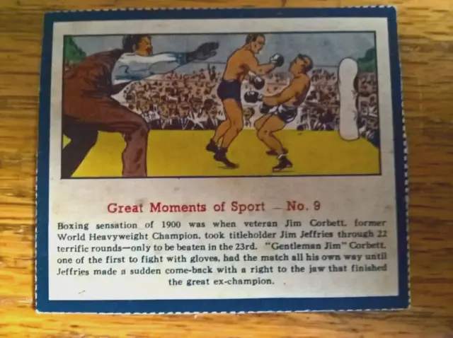 Quaker Oats trade card: Corbett-Jeffries boxing (Great Moments of Sport no. 9)