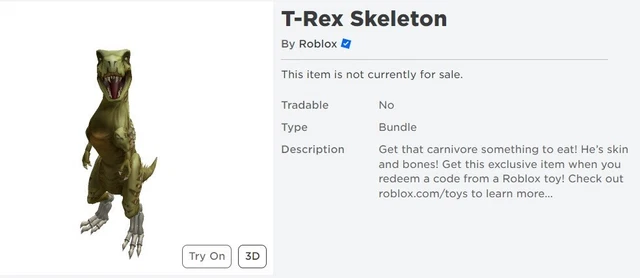 ROBLOX T REX Skeleton Bundle Toy Code (Messaged) $50.00 - PicClick