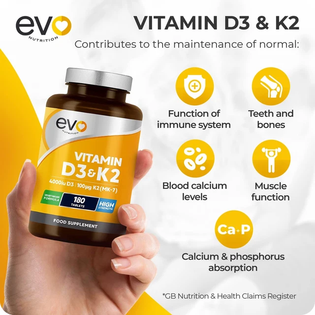 VITAMIN D3 4000IU & K2 100mcg MK7 180 Vegetarian Tablets One a day 6 ...