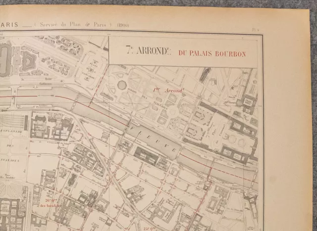 1900 - Plan ancien de Paris. 7e arrondissement du Palais Bourbon. Tour Eiffel 3