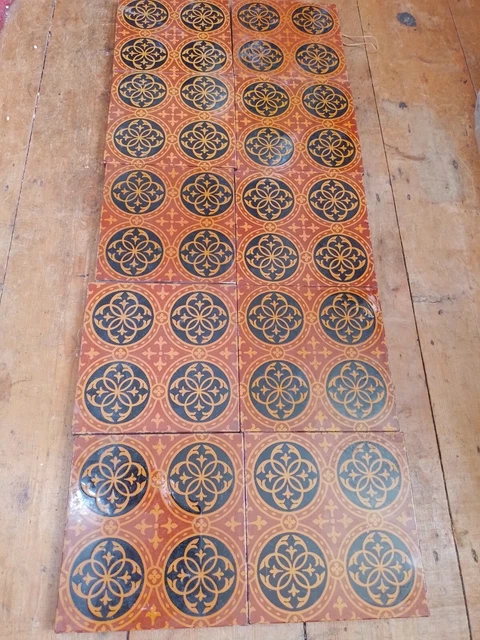 Ten Victorian Minton gothic floor tiles