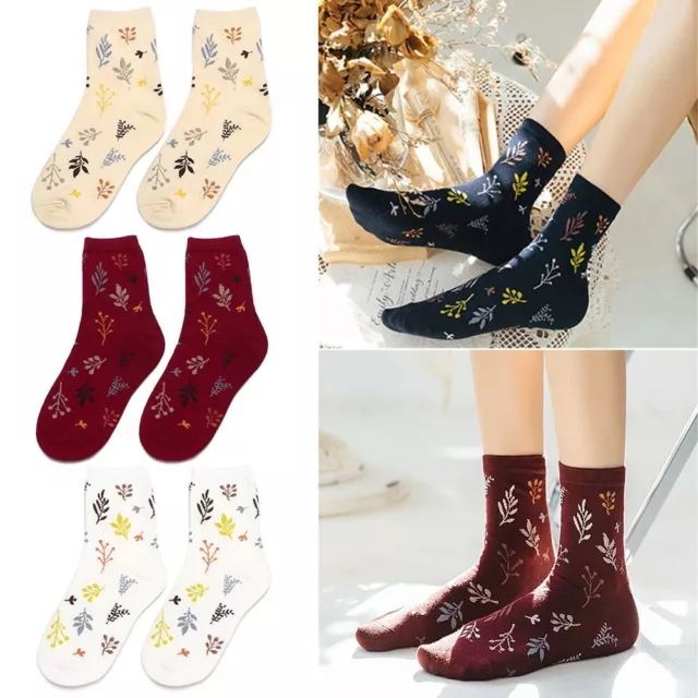 Leaf Warm Socks Sleeping Hosiery Japanese Style Print Socks Pure Cotton Sock