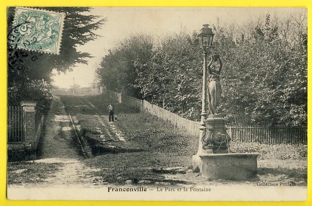 cpa rare FRANCONVILLE (Val d'Oise) Le PARC et la BELLE FONTAINE Rue Claude BONNE