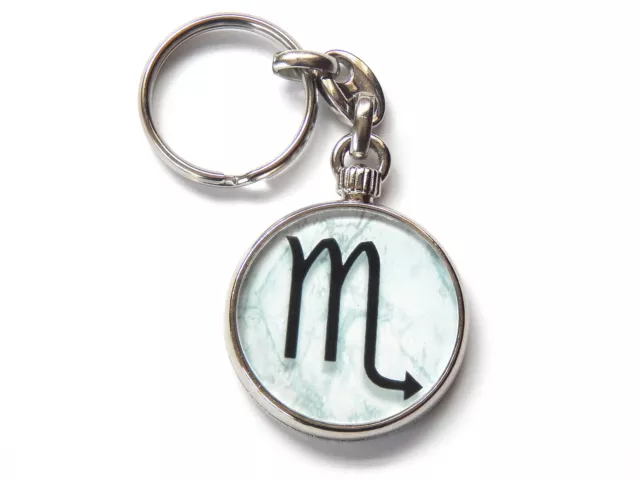 Scorpio Zodiac Star Sign Symbol Chrome Keyring Picture Both Sides