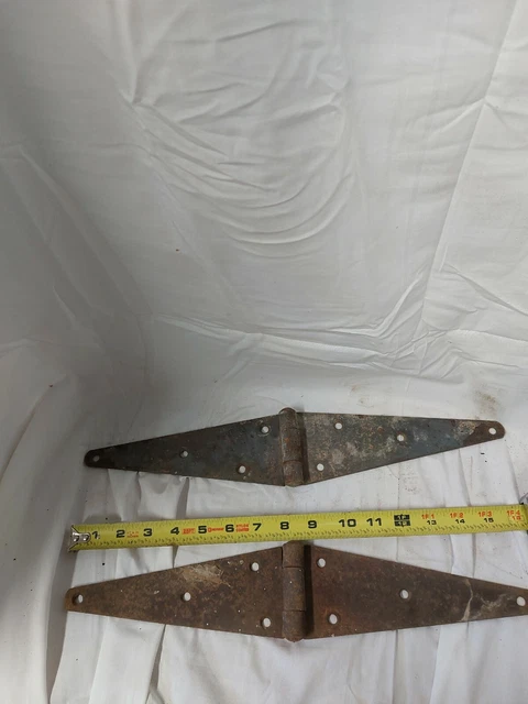 2 Vintage 16'' Farm Barn Door Gate Hand Forged Strap Hinges Great Red Patina