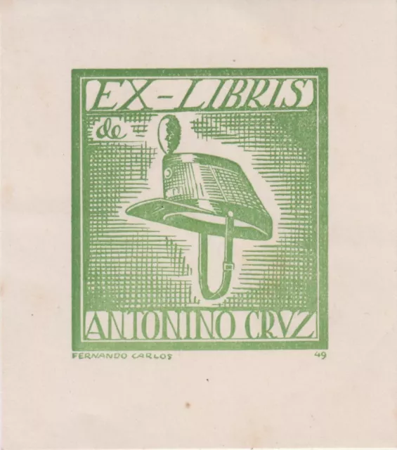 Ex-libris Antonino CRUZ par Fernando Carlos - Portugal - 1949.