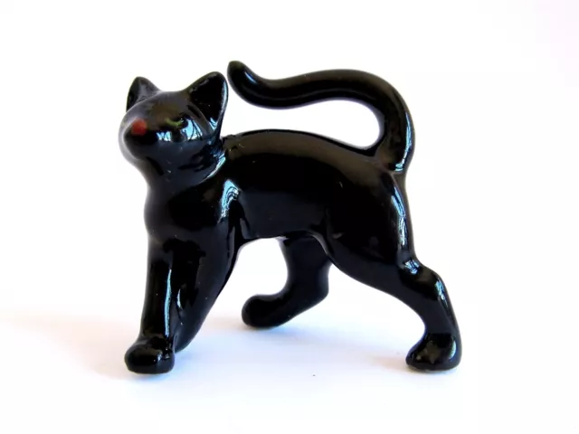 Miniature Ceramic Hand Painted Black Cat - Arched/Playing Figurine