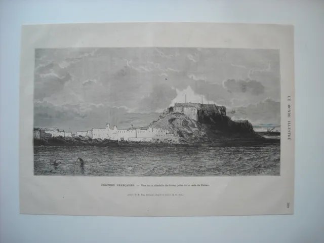 1874 Engraving. French Colonies. Senegal. Goree Citadel View, Taken.