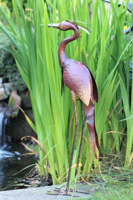 Garden Ornament Pond Sculpture Art - Metal Heron Handmade Bird