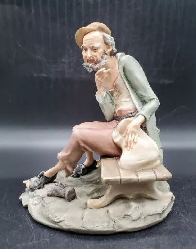 Vintage Capodimonte Italian Figurine Man Smoking Pipe Signed 9" As Is