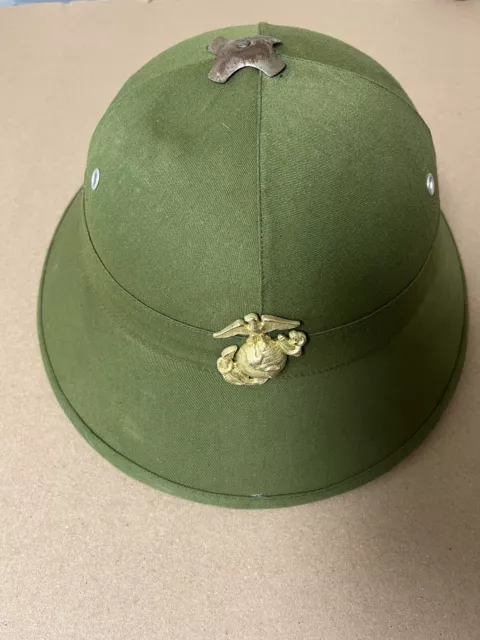 VINTAGE US NAVY Officer Olive Green Pith Helmet WW2 Era ? Hat War $100. ...