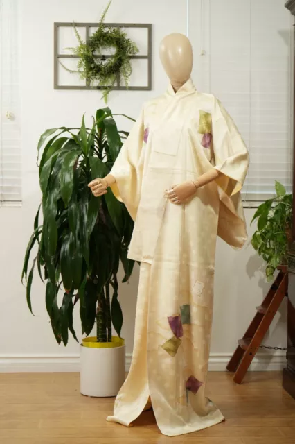 Dear Vanilla Japanese Silk Kimono Women's Robe Gown Authentic Japan Vintage Mint