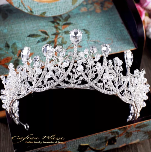 Tiara XL Diadema Corona Strass Cristallo Ornamento da Sposa Matrimonio Silver