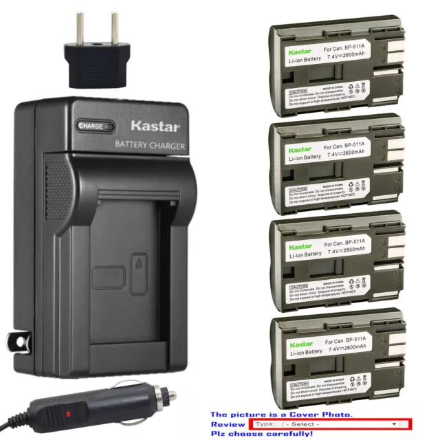 Kastar Battery and Normal Charger Kit for Canon BP-511 511A EOS 5D PowerShot G6